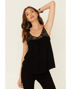 Panhandle Women's Black Lace Trim Crinkle Inset Cami  -Panhandle shop 2000339278 001 P1 1