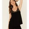 Panhandle Women's Black Lace Trim Crinkle Inset Cami 