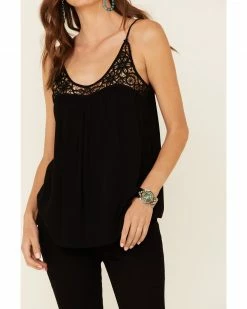 Panhandle Women's Black Lace Trim Crinkle Inset Cami  -Panhandle shop 2000339278 001 P3