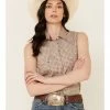 Rough Stock By Panhandle Women's Tile Geo Print Sleevelees Snap Western Core Shirt  Tan -Panhandle shop 2000339288 280 P1