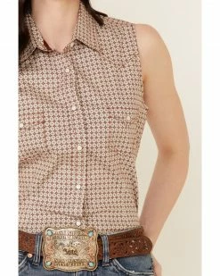 Rough Stock By Panhandle Women's Tile Geo Print Sleevelees Snap Western Core Shirt  Tan -Panhandle shop 2000339288 280 P3