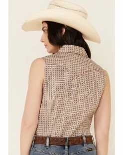Rough Stock By Panhandle Women's Tile Geo Print Sleevelees Snap Western Core Shirt  Tan -Panhandle shop 2000339288 280 P4