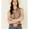 Panhandle Women's Retro Textured Stripe Sleeveless Snap Western Core Shirt  Brown -Panhandle shop 2000339289 200 P1