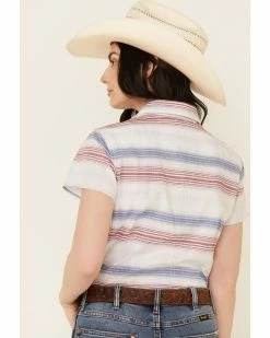 Rough Stock By Panhandle Women's Multi Stripe Short Sleeve Button-Down Western Core Shirt  Red/white/blue -Panhandle shop 2000339298 942 P4
