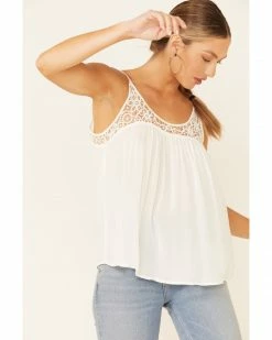 Panhandle Women's White Crochet Yoke Crinkle Inset Cami  -Panhandle shop 2000339304 100 P1 1