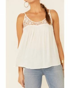 Panhandle Women's White Crochet Yoke Crinkle Inset Cami  -Panhandle shop 2000339304 100 P3