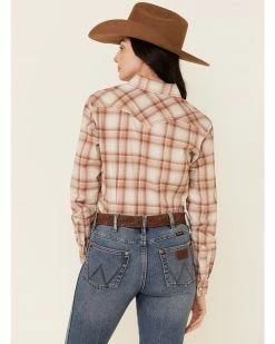 Rough Stock By Panhandle Women's Brown Ombre Plaid Long Sleeve Snap Western Core Shirt  -Panhandle shop 2000339308 200 P4