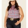 Rough Stock By Panhandle Women's Multi Plaid Contrast Yoke Sleeveless Snap Western Core Shirt - Plus Red/white/blue -Panhandle shop 2000339317 942 P1