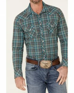 Panhandle Rock & Roll Denim Men's Gingham Check Plaid Long Sleeve Snap Western Shirt  Brown -Panhandle shop 2000340345 200 P3