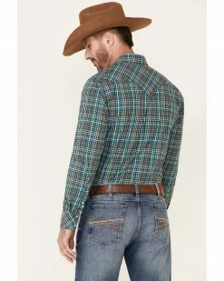 Panhandle Rock & Roll Denim Men's Gingham Check Plaid Long Sleeve Snap Western Shirt  Brown -Panhandle shop 2000340345 200 P4
