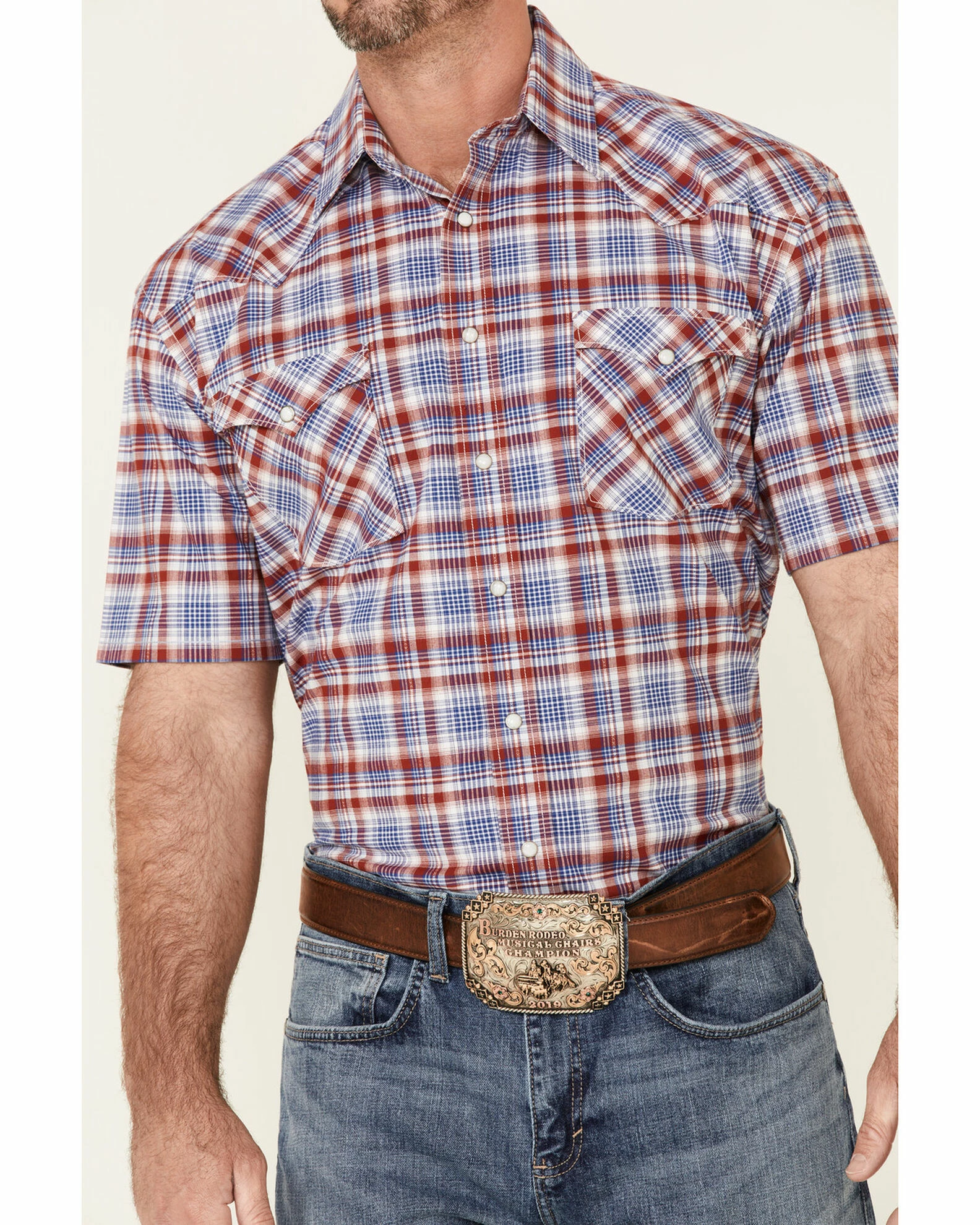 Rough Stock By Panhandle Men's Red Ombre Plaid Short Sleeve Snap Western Shirt 5 Rough Stock By Panhandle Men's Red Ombre Plaid Short Sleeve Snap Western Shirt - Image 3