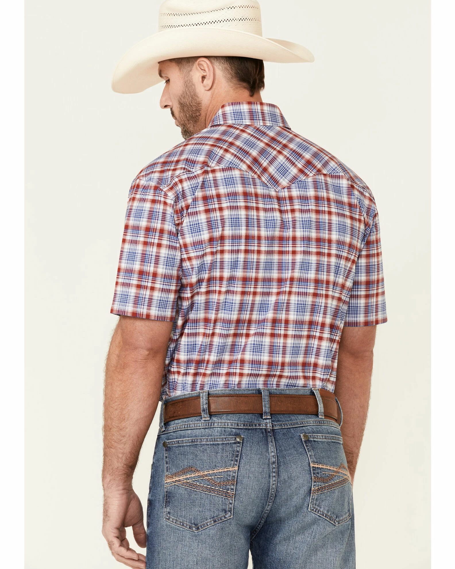 Rough Stock By Panhandle Men's Red Ombre Plaid Short Sleeve Snap Western Shirt 6 Rough Stock By Panhandle Men's Red Ombre Plaid Short Sleeve Snap Western Shirt - Image 4