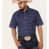Rough Stock By Panhandle Men's Indigo Southwestern Stripe Short Sleeve Snap Western Shirt  -Panhandle shop 2000340358 402 P1