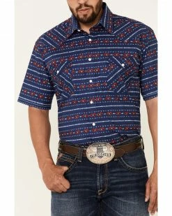 Rough Stock By Panhandle Men's Indigo Southwestern Stripe Short Sleeve Snap Western Shirt  -Panhandle shop 2000340358 402 P3