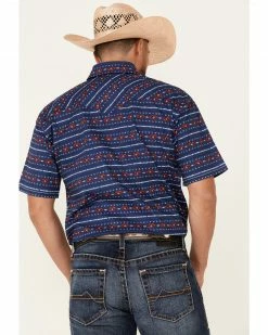 Rough Stock By Panhandle Men's Indigo Southwestern Stripe Short Sleeve Snap Western Shirt  -Panhandle shop 2000340358 402 P4