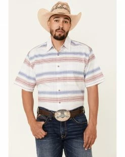 Rough Stock By Panhandle Men's Striped Camp Short Sleeve Button-Down Western Shirt White