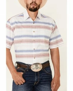Rough Stock By Panhandle Men's Striped Camp Short Sleeve Button-Down Western Shirt  White -Panhandle shop 2000340363 100 P3