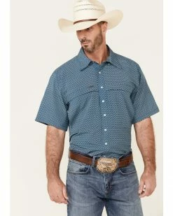 Panhandle Men's Performance Arrow Geo Print Short Sleeve Button-Down Western Shirt  Blue -Panhandle shop 2000340364 400 P1 1
