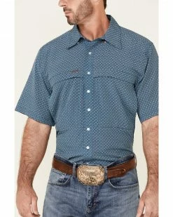 Panhandle Men's Performance Arrow Geo Print Short Sleeve Button-Down Western Shirt  Blue -Panhandle shop 2000340364 400 P3