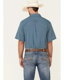 Panhandle Men's Performance Arrow Geo Print Short Sleeve Button-Down Western Shirt  Blue -Panhandle shop 2000340364 400 P4