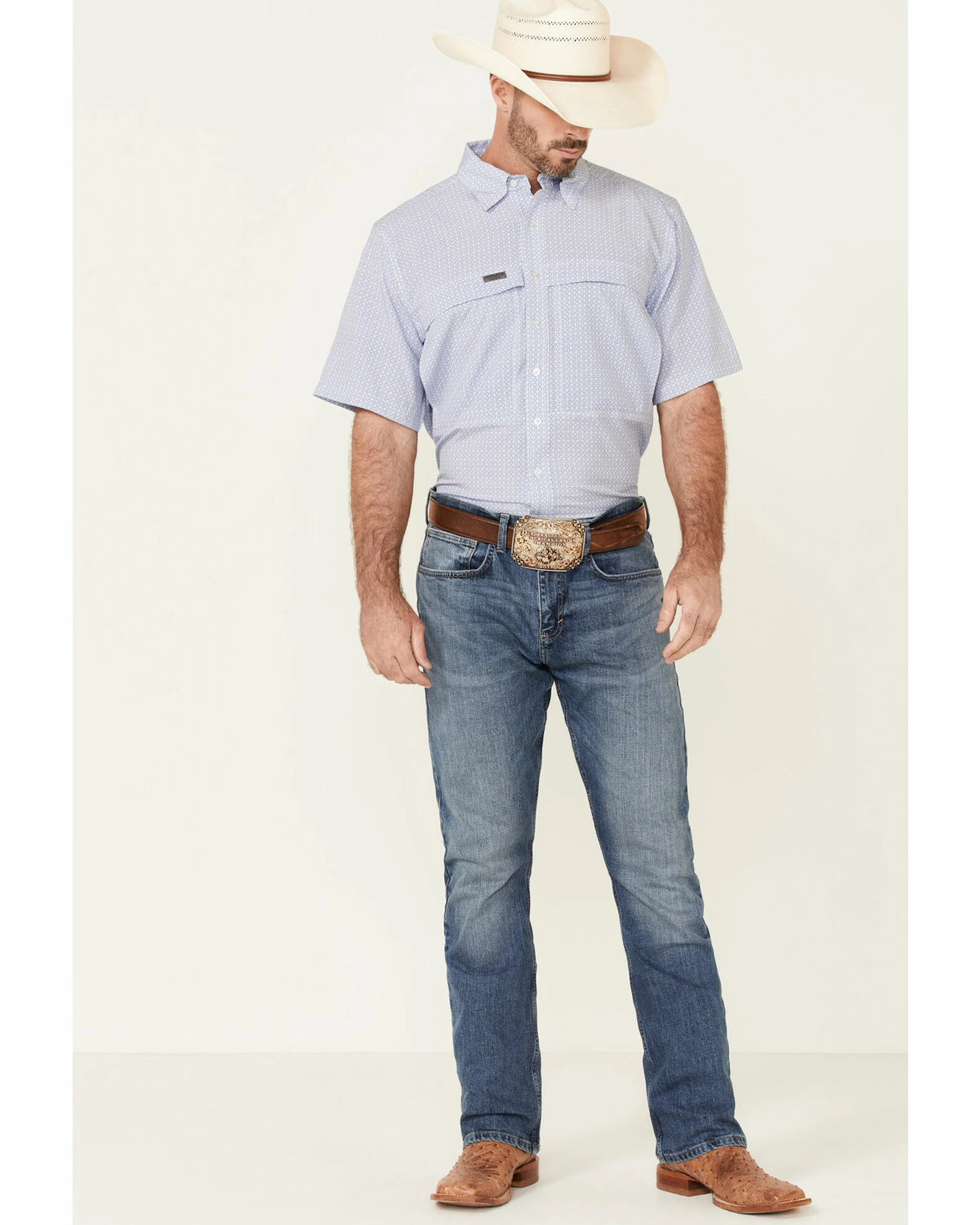 Panhandle Men's Performance Geo Print Short Sleeve Button-Down Western Shirt Blue 4 Panhandle Men's Performance Geo Print Short Sleeve Button-Down Western Shirt Blue - Image 2