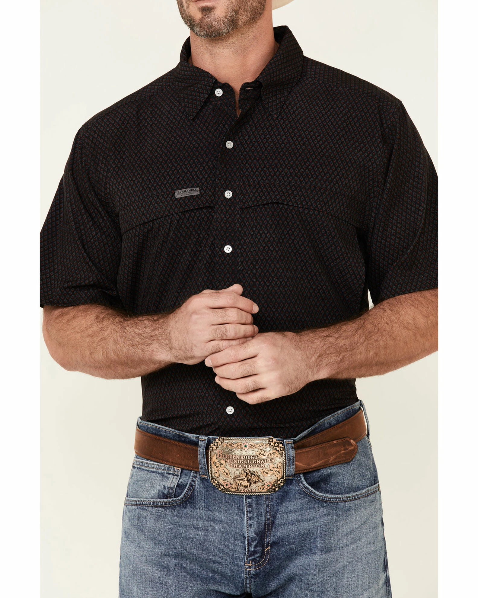 Panhandle Men's Red Performance Geo Print Short Sleeve Button-Down Western Shirt 5 Panhandle Men's Red Performance Geo Print Short Sleeve Button-Down Western Shirt - Image 3