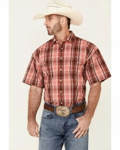 Panhandle Men's Red Large Plaid Short Sleeve Snap Western ShirtÂ