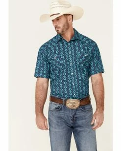 Rough Stock By Panhandle Men's Large Southwestern Geo Print Short Sleeve Snap Western Shirt  Navy -Panhandle shop 2000341176 410 P1 1