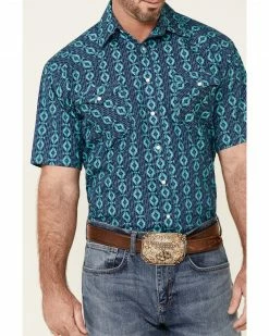 Rough Stock By Panhandle Men's Large Southwestern Geo Print Short Sleeve Snap Western Shirt  Navy -Panhandle shop 2000341176 410 P3