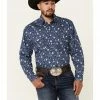 Rough Stock By Panhandle Men's Navy Southwestern Geo Print Short Sleeve Snap Western Shirt  -Panhandle shop 2000341178 410 P1