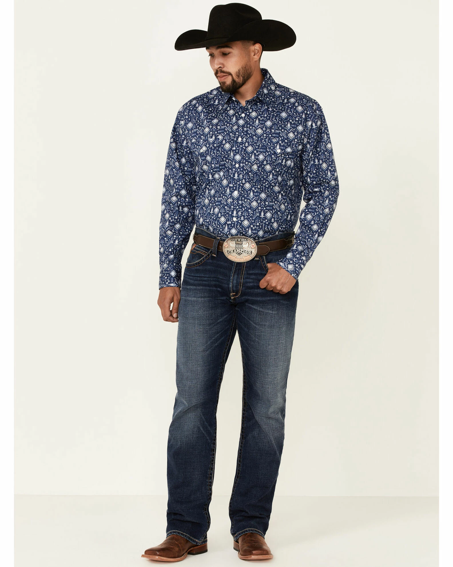Rough Stock By Panhandle Men's Navy Southwestern Geo Print Short Sleeve Snap Western Shirt 4 Rough Stock By Panhandle Men's Navy Southwestern Geo Print Short Sleeve Snap Western Shirt - Image 2
