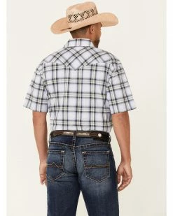 Rough Stock By Panhandle Men's Large Dobby Plaid Short Sleeve Snap Western Shirt  Blue -Panhandle shop 2000341180 400 P4