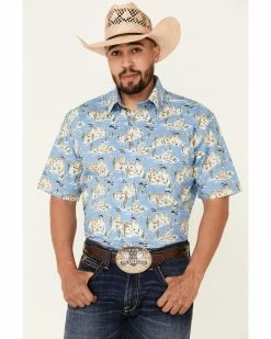 Rough Stock By Panhandle Men's Desert Print Short Sleeve Button-Down Western Shirt Blue