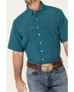 Panhandle Men's Turquoise Performance Geo Print Short Sleeve Button-Down Western Shirt  -Panhandle shop 2000341185 440 P3