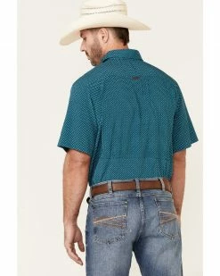 Panhandle Men's Turquoise Performance Geo Print Short Sleeve Button-Down Western Shirt  -Panhandle shop 2000341185 440 P4