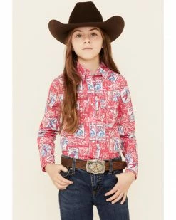Panhandle Girls' Hot Pink Rodeo Poster Print Long Sleeve Snap Western Shirt  -Panhandle shop 2000344558 690 P1 1