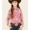 Panhandle Girls' Hot Pink Rodeo Poster Print Long Sleeve Snap Western Shirt  -Panhandle shop 2000344558 690 P1