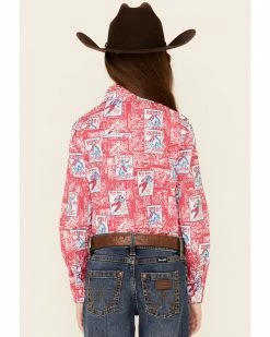 Panhandle Girls' Hot Pink Rodeo Poster Print Long Sleeve Snap Western Shirt  -Panhandle shop 2000344558 690 P4