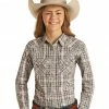 Rough Stock By Panhandle Girls' Natural Tan Paisley Plaid Long Sleeve Snap Western Shirt  -Panhandle shop 2000344563 280 P1