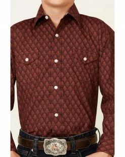 Panhandle Select Boys' Red Wallpaper Print Long Sleeve Snap Western Shirt  -Panhandle shop 2000344588 600 P3