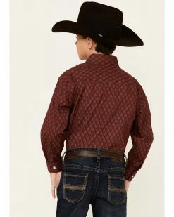 Panhandle Select Boys' Red Wallpaper Print Long Sleeve Snap Western Shirt  -Panhandle shop 2000344588 600 P4