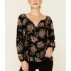 Panhandle Women's Black Paisley Print Long Sleeve Peasant Top   -Panhandle shop 2000344963 001 P1