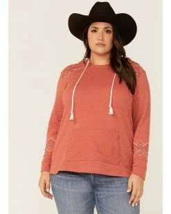 Panhandle Women's Rust Southwestern Embroidered Pullover Hoodie - Plus Rust Copper