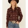 Rough Stock By Panhandle Women's Rust Copper Southwestern Print Long Sleeve Snap Western Core Shirt  -Panhandle shop 2000344978 220 P1