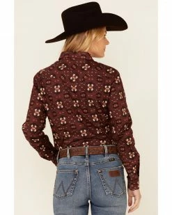 Rough Stock By Panhandle Women's Rust Copper Southwestern Print Long Sleeve Snap Western Core Shirt  -Panhandle shop 2000344978 220 P4