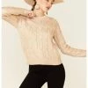 Panhandle Rock & Roll Denim Women's Gold Metallic Cable Knit Sweater  