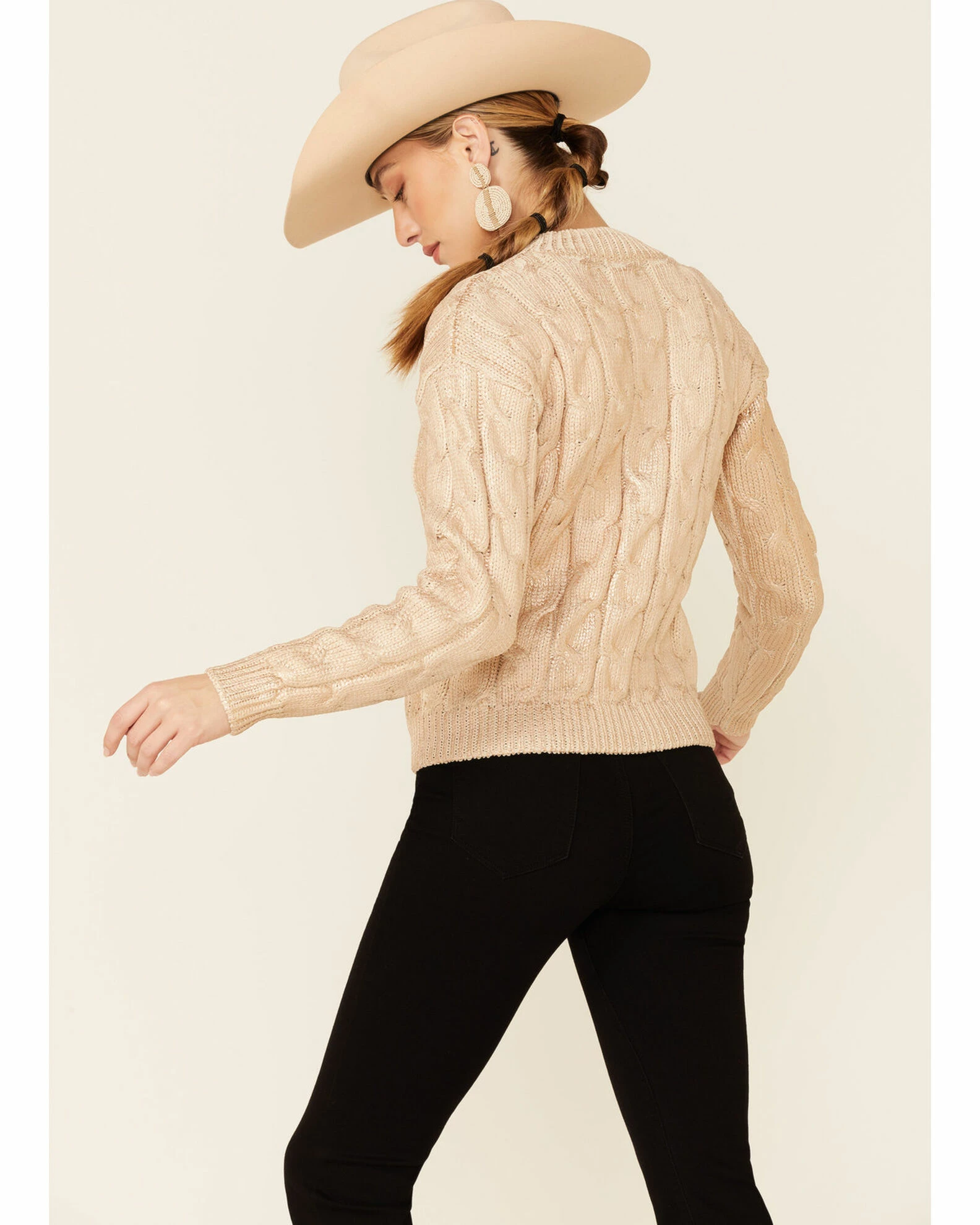 Panhandle Rock & Roll Denim Women's Gold Metallic Cable Knit Sweater 5 Panhandle Rock & Roll Denim Women's Gold Metallic Cable Knit Sweater - Image 4
