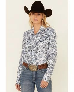 Panhandle Women's Floral Print Long Sleeve Snap Western Core Shirt  Blue -Panhandle shop 2000345000 400 P1 1