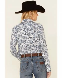Panhandle Women's Floral Print Long Sleeve Snap Western Core Shirt  Blue -Panhandle shop 2000345000 400 P4