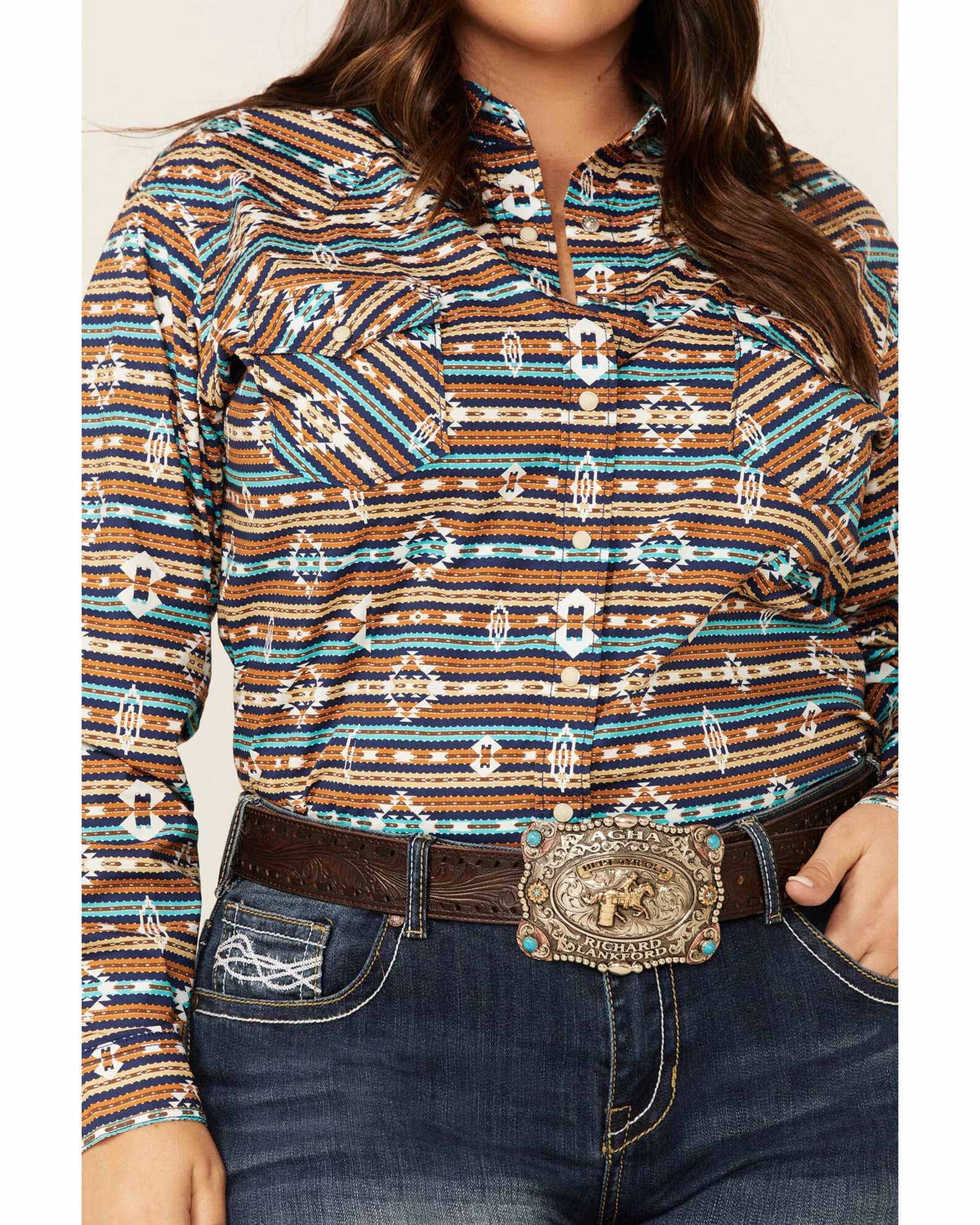 Panhandle Women's Striped Shirt Rust Copper 4 Panhandle Women's Striped Shirt Rust Copper - Image 2